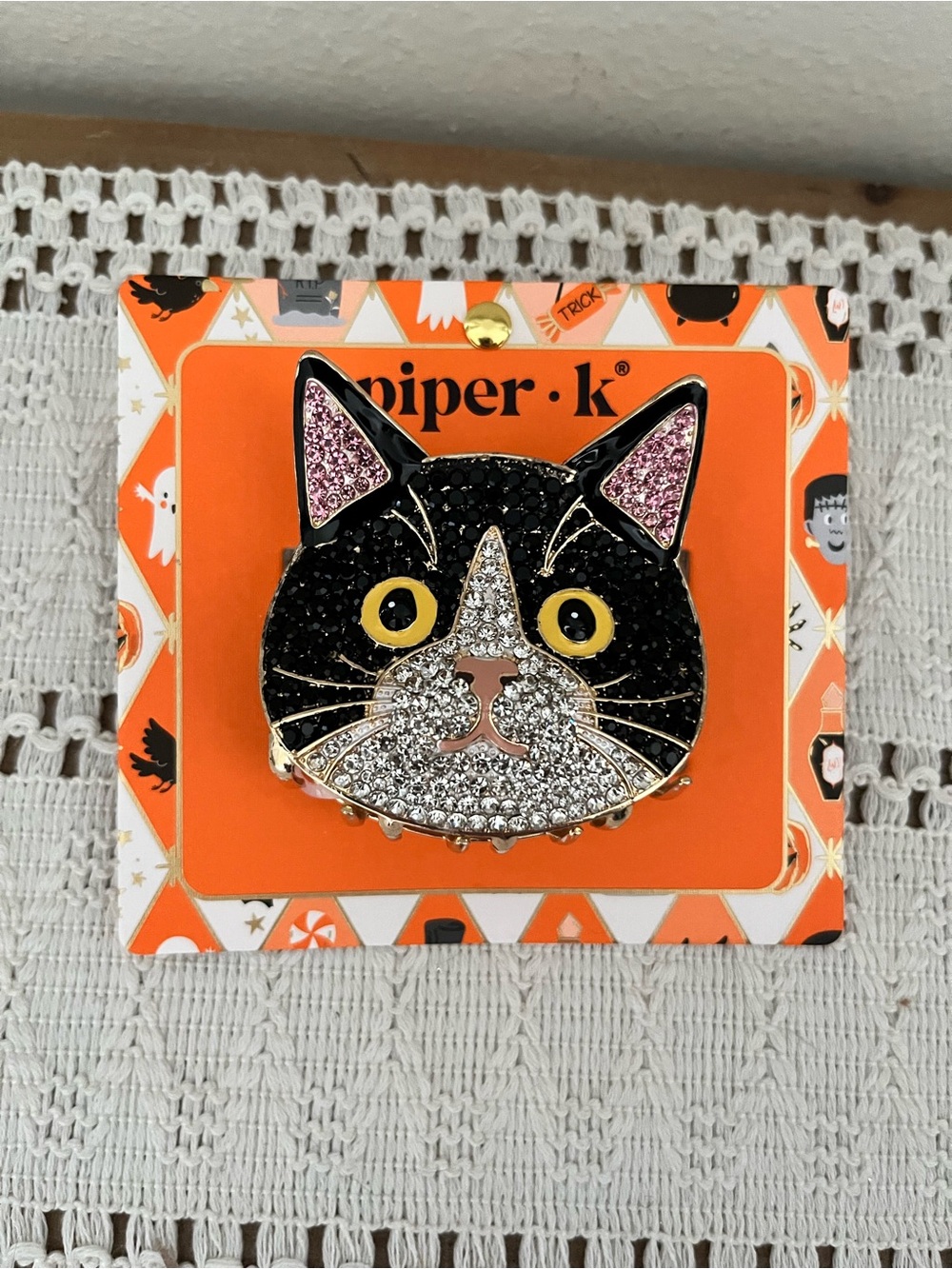 Unique Tuxedo Cat Rhinestone Hair Claw Clip Trick or Treat Piper K Halloween